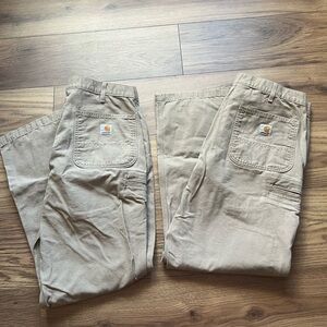 Carhartt Men’s Beige Work Pants - Durable Canvas Carpenter Style Set of 2